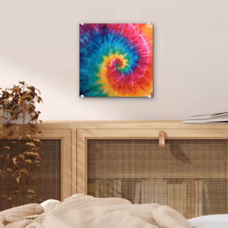 Regenboog - Tie dye - Kleurrijk - Blauw plexiglas 5mm klein -sfeer4