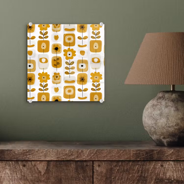Retro - Abstract - Bloemen - Okergeel plexiglas 5mm klein 11 -sfeer3