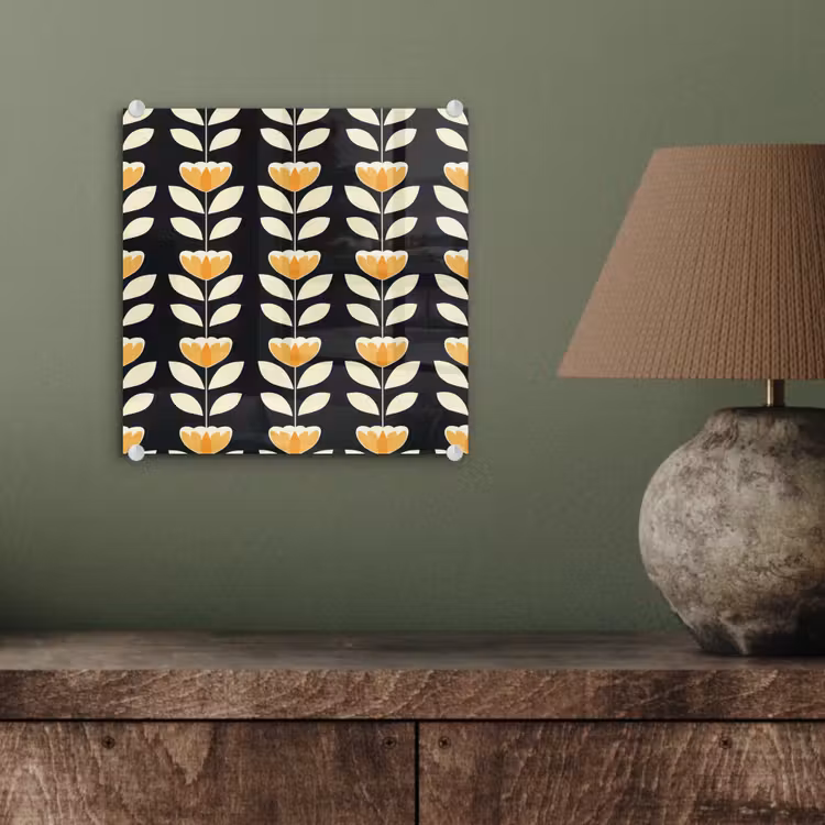 Retro - Bloem - Zwart - Okergeel plexiglas 5mm klein 11 -sfeer3