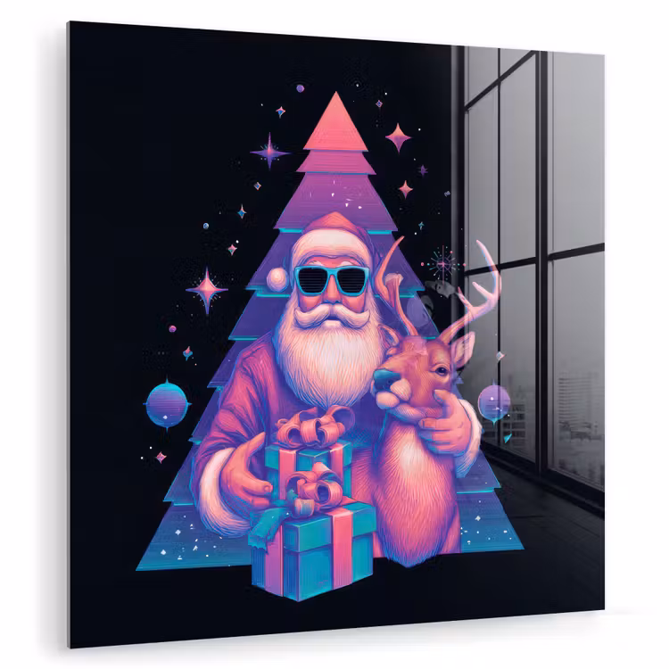 Retro - Kerstman - Rendieren - Kerstboom plexiglas 5mm klein -zzzproduct_nieuw