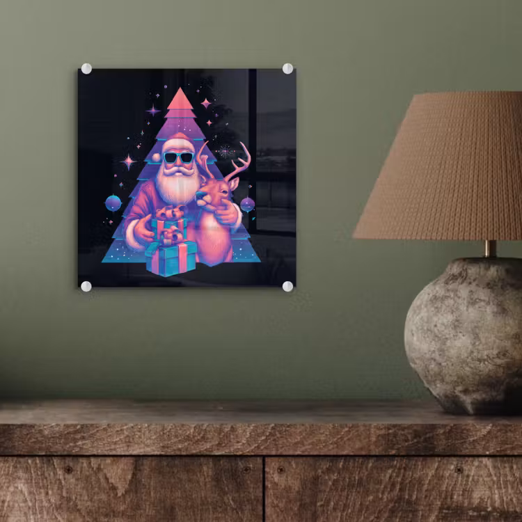 Retro - Kerstman - Rendieren - Kerstboom plexiglas 5mm klein -sfeer3