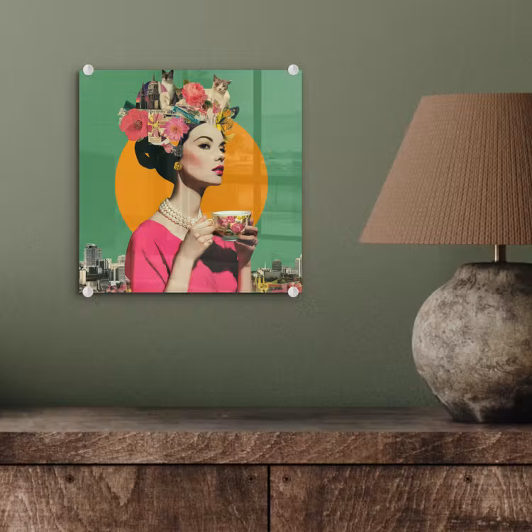 Retro - Vrouw - Stad - Zon plexiglas 5mm klein -sfeer3