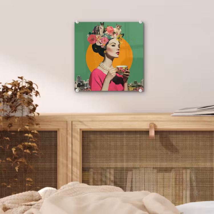 Retro - Vrouw - Stad - Zon plexiglas 5mm klein -sfeer4