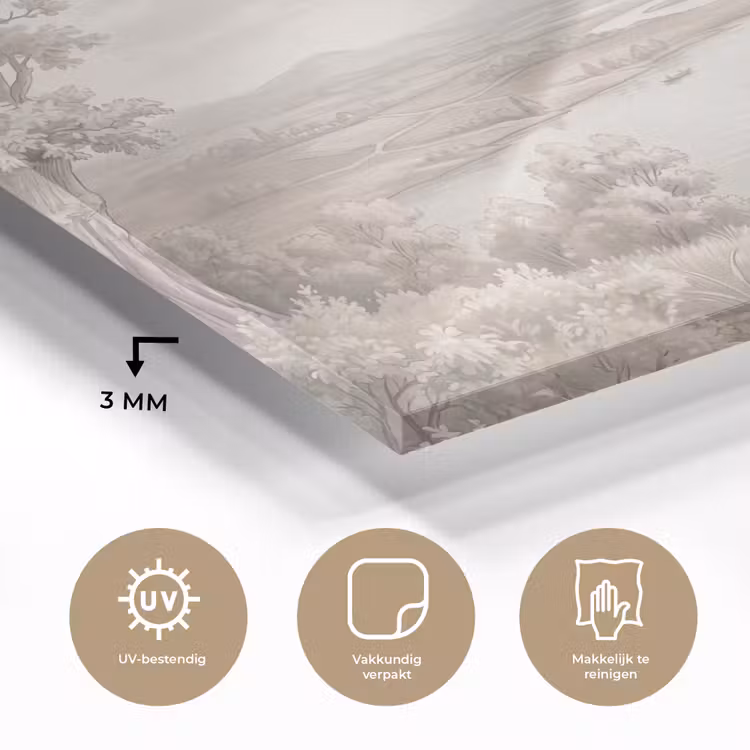 Rivierlandschap - Bergen - Natuur - Vintage - Beige plexiglas 5mm klein -sfeer2