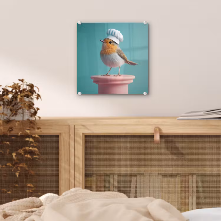 Roodborstje - Vogel - Koksmuts - Sokkel plexiglas 5mm klein -sfeer4