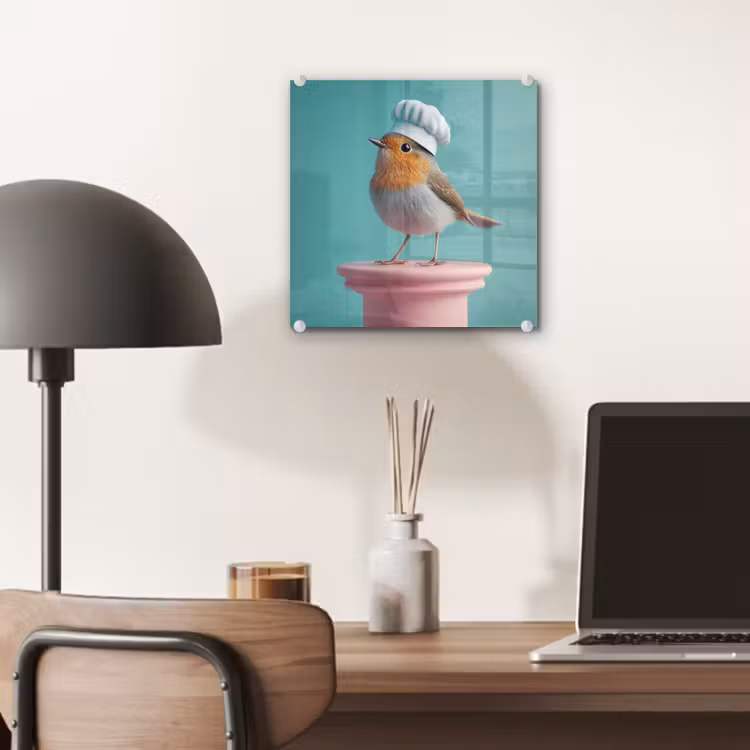 Roodborstje - Vogel - Koksmuts - Sokkel plexiglas 5mm klein -sfeer6