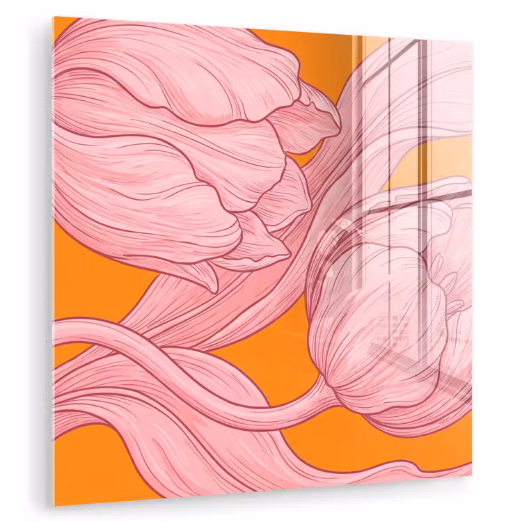 Glas schilderij - Roze bloemen - Modern - Roze bloemen - Modern plexiglas 5mm klein