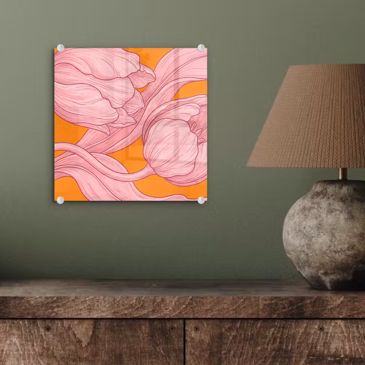 Glas schilderij - Roze bloemen - Modern - Roze bloemen - Modern plexiglas 5mm klein