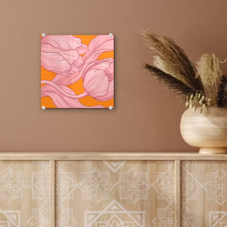 Glas schilderij - Roze bloemen - Modern - Roze bloemen - Modern plexiglas 5mm klein