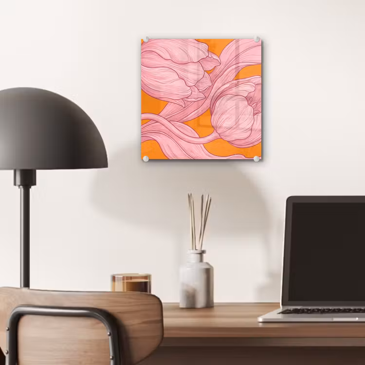 Glas schilderij - Roze bloemen - Modern - Roze bloemen - Modern plexiglas 5mm klein