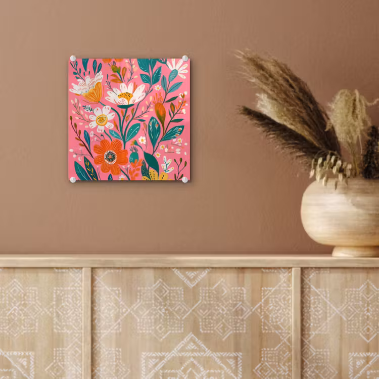 Roze - Bloemen - Wit - Oranje plexiglas 5mm klein -sfeer5