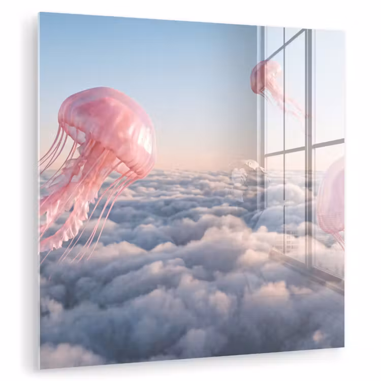 Glas schilderij - Roze dier - Wolken - Roze dier - Wolken plexiglas 5mm klein