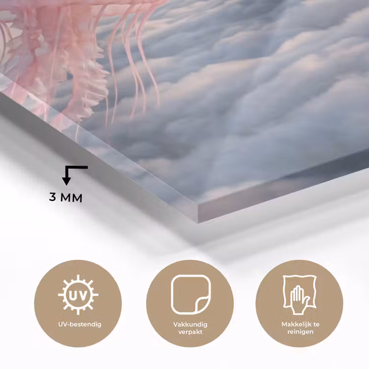 Glas schilderij - Roze dier - Wolken - Roze dier - Wolken plexiglas 5mm klein