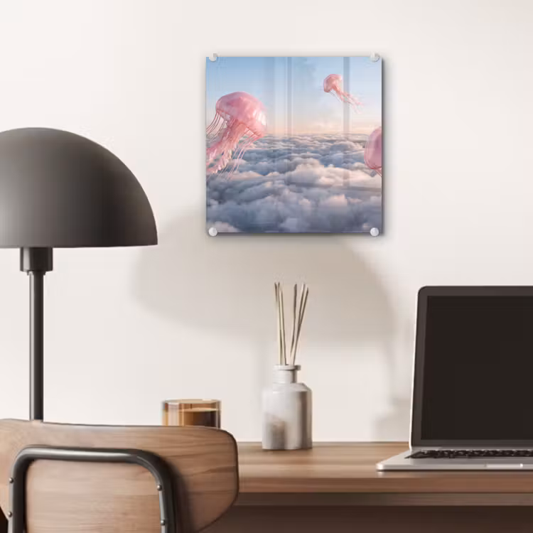 Glas schilderij - Roze dier - Wolken - Roze dier - Wolken plexiglas 5mm klein
