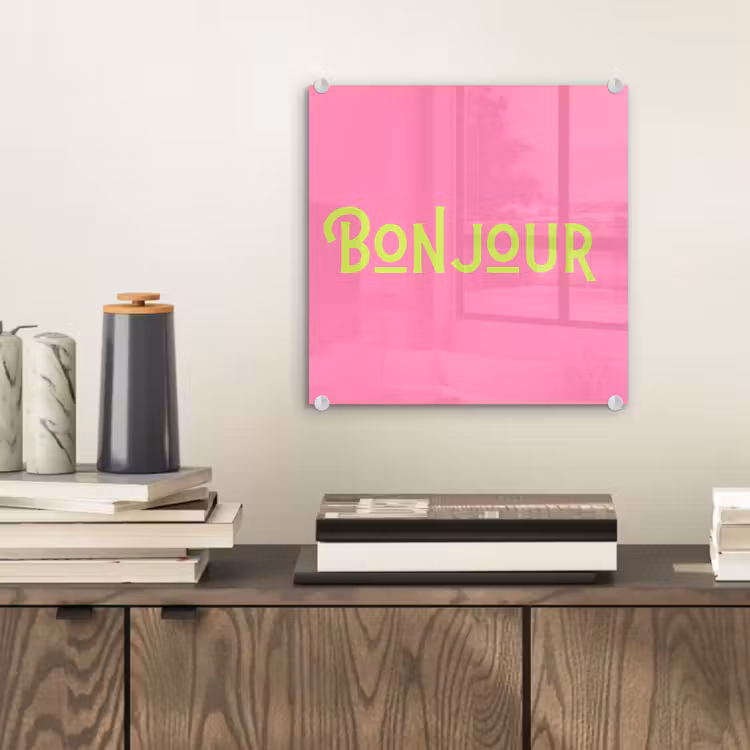 Roze - Groene Bonjour - art-deco plexiglas 5mm klein -sfeer1