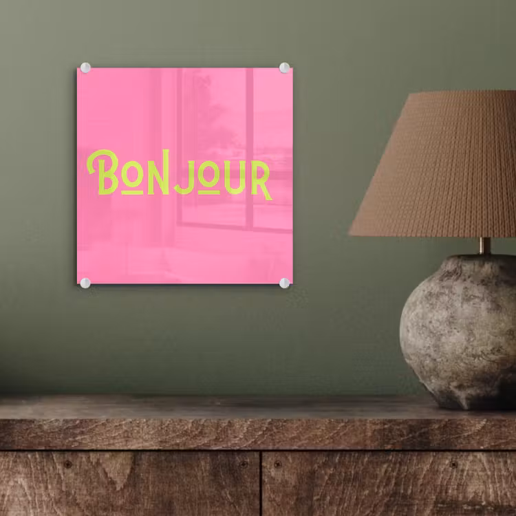 Roze - Groene Bonjour - art-deco plexiglas 5mm klein -sfeer3