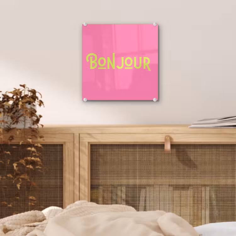 Roze - Groene Bonjour - art-deco plexiglas 5mm klein -sfeer4