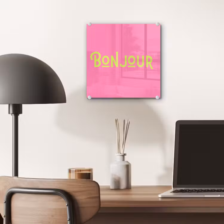Roze - Groene Bonjour - art-deco plexiglas 5mm klein -sfeer6