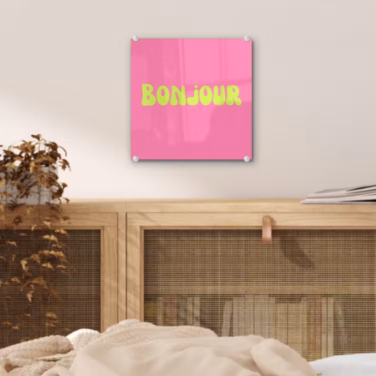 Roze - Groene bonjour - Organisch plexiglas 5mm klein -sfeer4