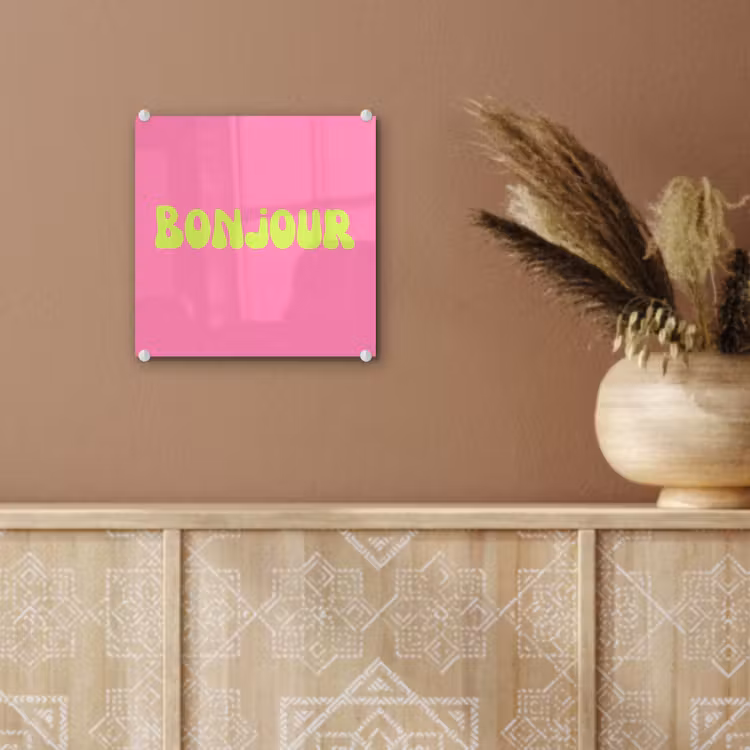 Roze - Groene bonjour - Organisch plexiglas 5mm klein -sfeer5