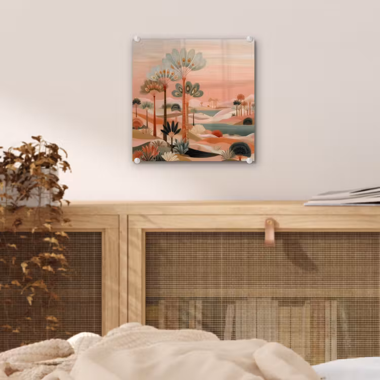 Roze landschap - Palmen - Water plexiglas 5mm klein -sfeer4