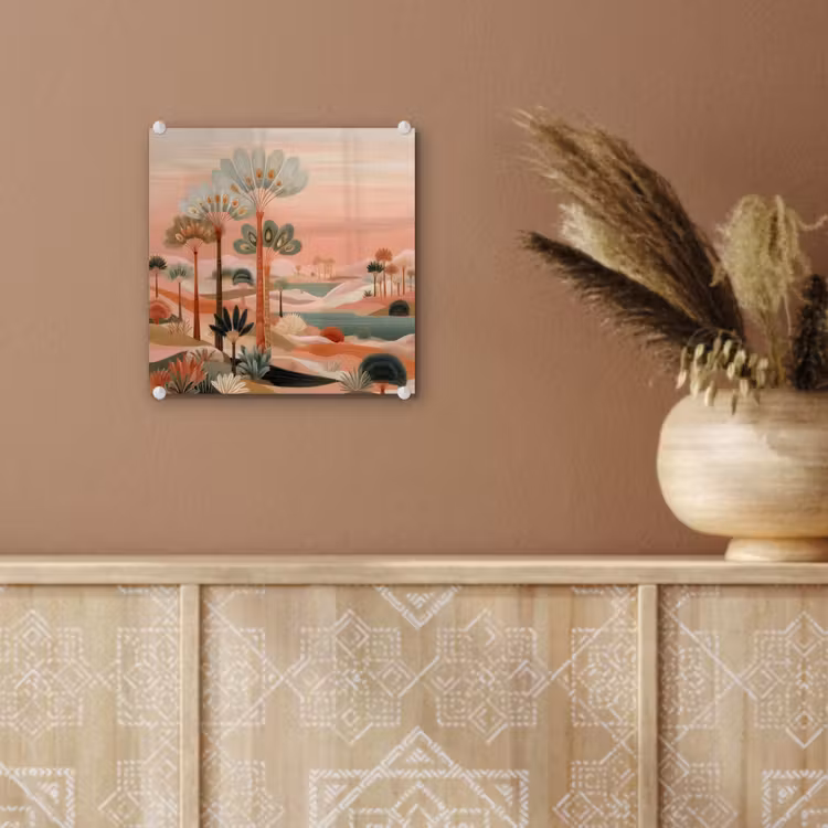 Roze landschap - Palmen - Water plexiglas 5mm klein -sfeer5