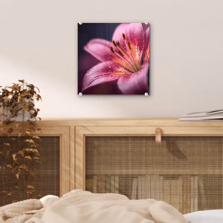 Roze - lelie - Dauwdruppels plexiglas 5mm klein -sfeer4