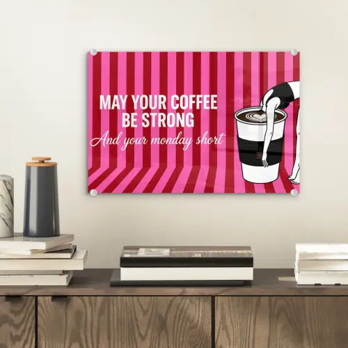 Roze - Strepen - Koffie - Maandag plexiglas 5mm klein -sfeer1