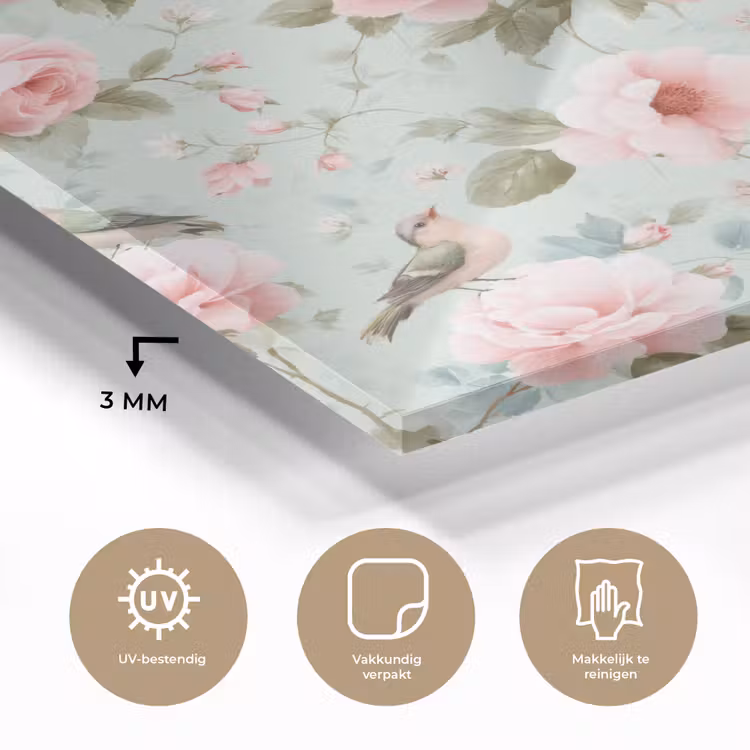 Rozen - Vogels - Pastel - Kleurrijk plexiglas 5mm klein 11 -sfeer2