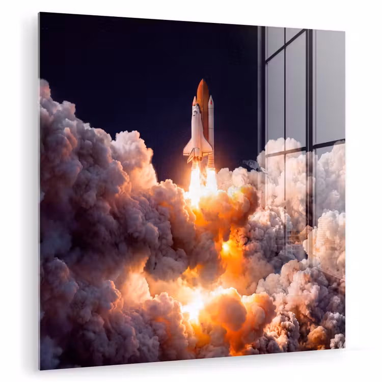 Glas schilderij - Ruimtevaartuig - Lancering - Sterren - Ruimtevaartuig - Lancering - Sterren plexiglas 5mm klein