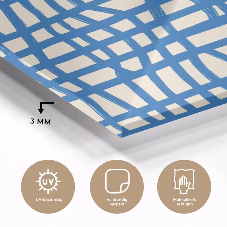 Ruitpatroon - Blauw - Crème plexiglas 5mm klein 11 -sfeer2
