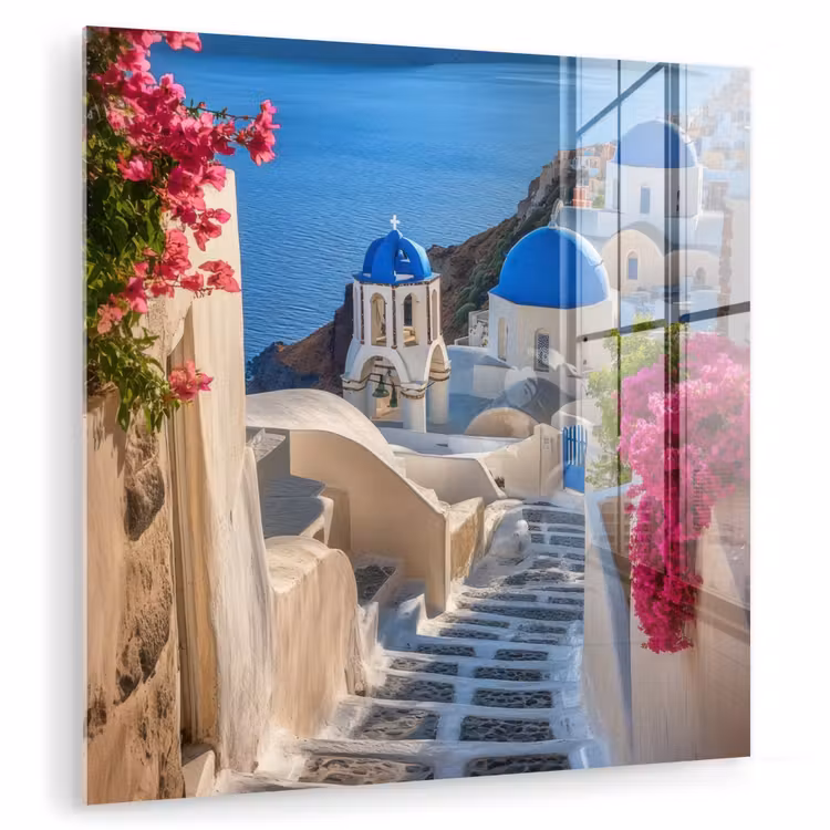 Santorini - Bloemen - Griekenland plexiglas 5mm klein -zzzproduct_nieuw