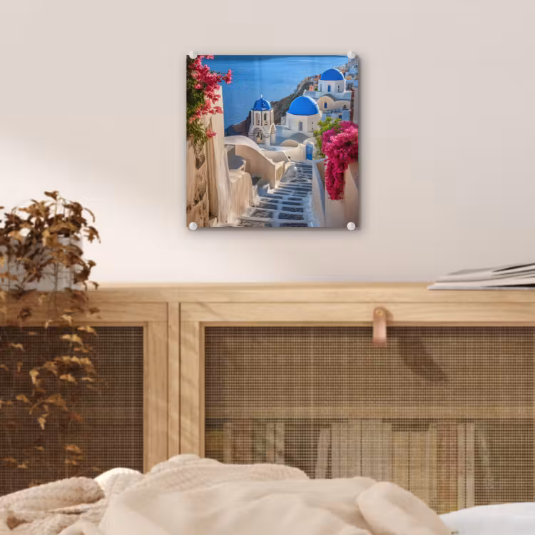 Santorini - Bloemen - Griekenland plexiglas 5mm klein -sfeer4