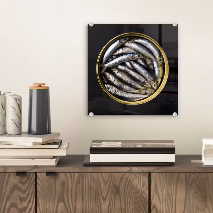 Sardines - Vissen - Rond - Zwart plexiglas 5mm klein -sfeer1