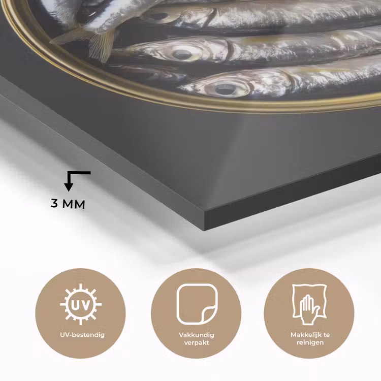 Sardines - Vissen - Rond - Zwart plexiglas 5mm klein -sfeer2