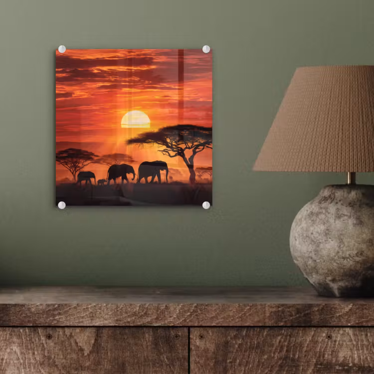 Savanne - Olifanten - Zonsondergang plexiglas 5mm klein -sfeer3