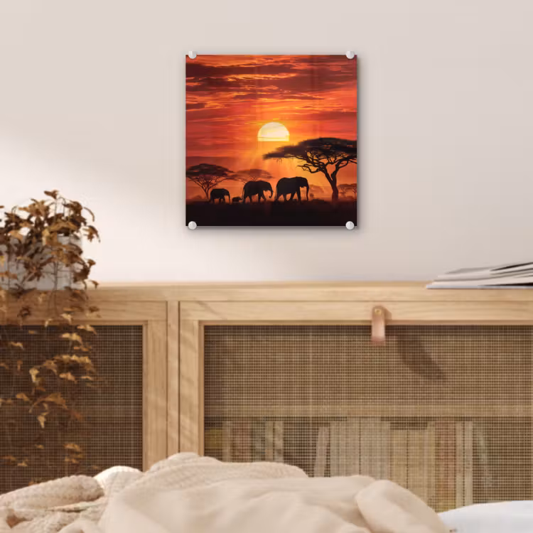 Savanne - Olifanten - Zonsondergang plexiglas 5mm klein -sfeer4