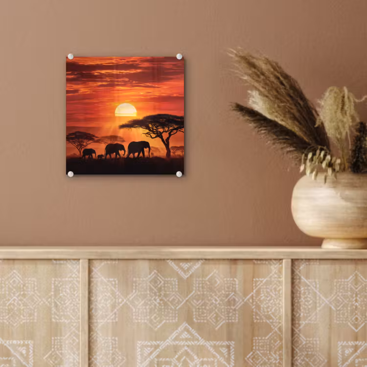 Savanne - Olifanten - Zonsondergang plexiglas 5mm klein -sfeer5