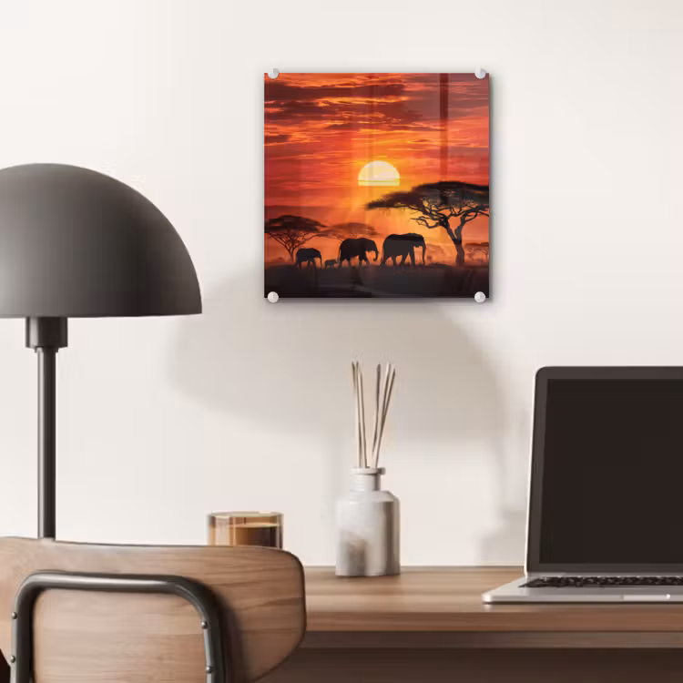Savanne - Olifanten - Zonsondergang plexiglas 5mm klein -sfeer6