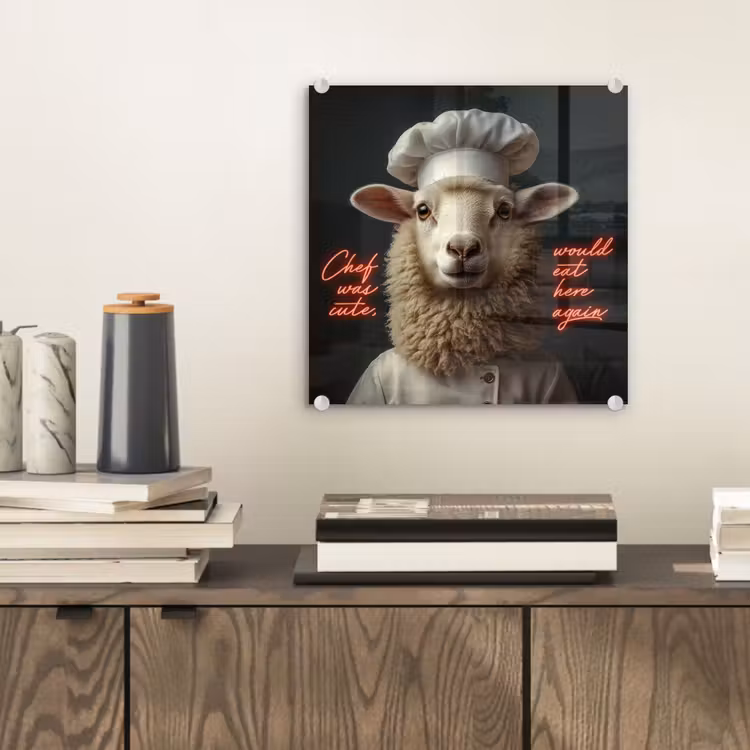 Schaap - Kokskleding - Neon - Quote plexiglas 5mm klein -sfeer1