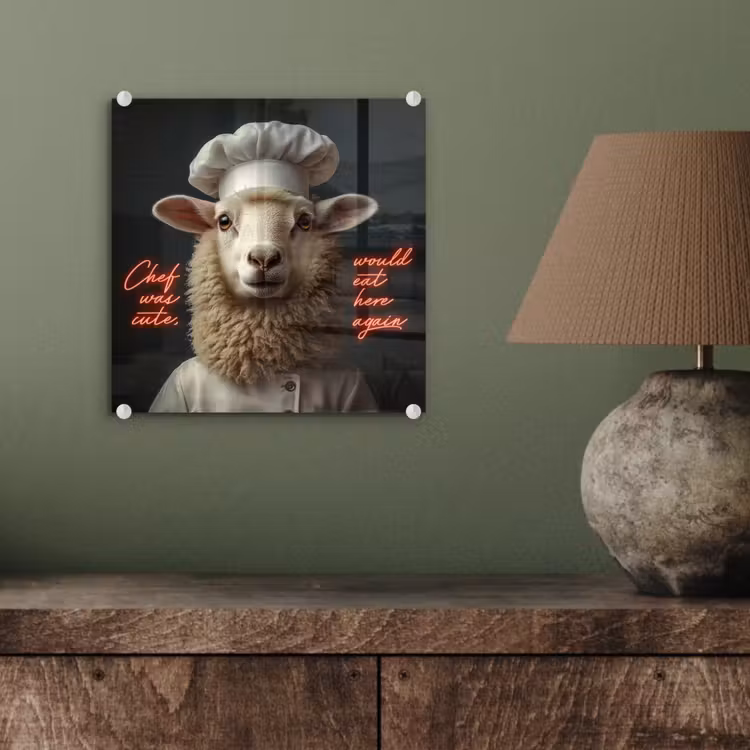 Schaap - Kokskleding - Neon - Quote plexiglas 5mm klein -sfeer3