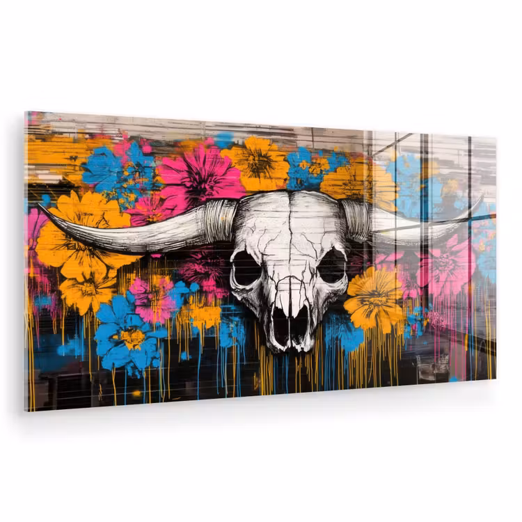 Schedel - Bloemen - Graffiti plexiglas 5mm klein -zzzproduct_nieuw