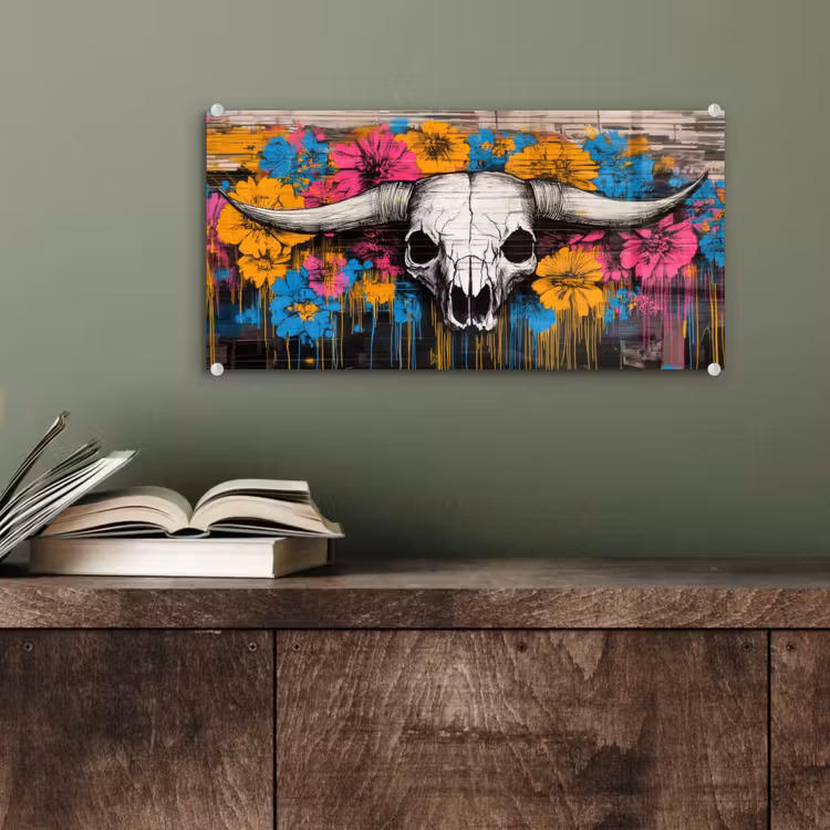 Schedel - Bloemen - Graffiti plexiglas 5mm klein -sfeer3
