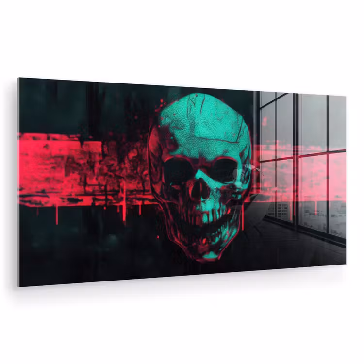 Schedel - Cyberpunk - Neon Rood plexiglas 5mm klein -zzzproduct_nieuw