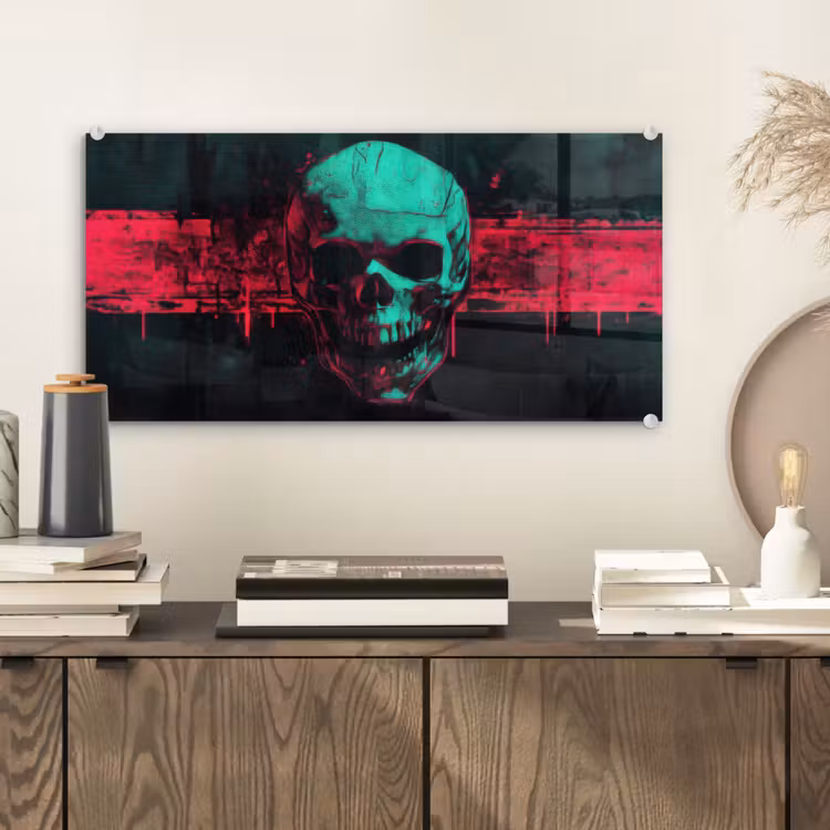 Schedel - Cyberpunk - Neon Rood plexiglas 5mm klein -sfeer1