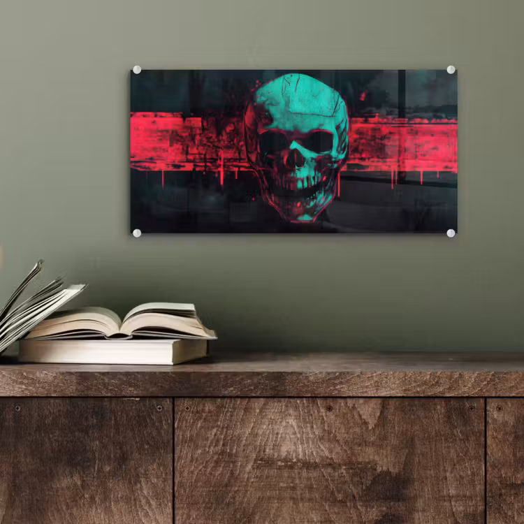 Schedel - Cyberpunk - Neon Rood plexiglas 5mm klein -sfeer3