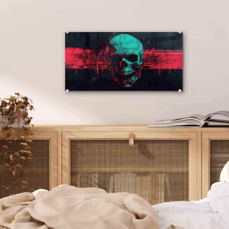 Schedel - Cyberpunk - Neon Rood plexiglas 5mm klein -sfeer4