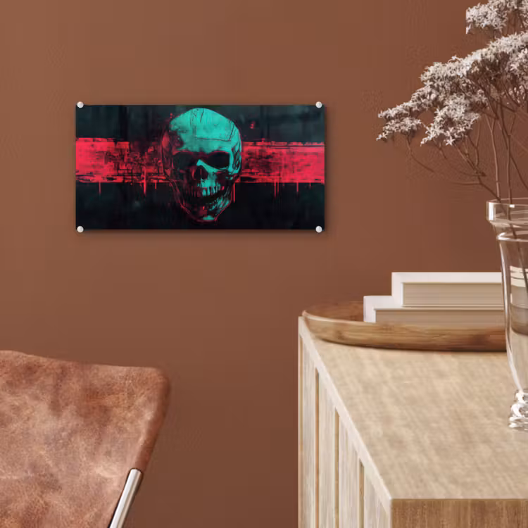 Schedel - Cyberpunk - Neon Rood plexiglas 5mm klein -sfeer5
