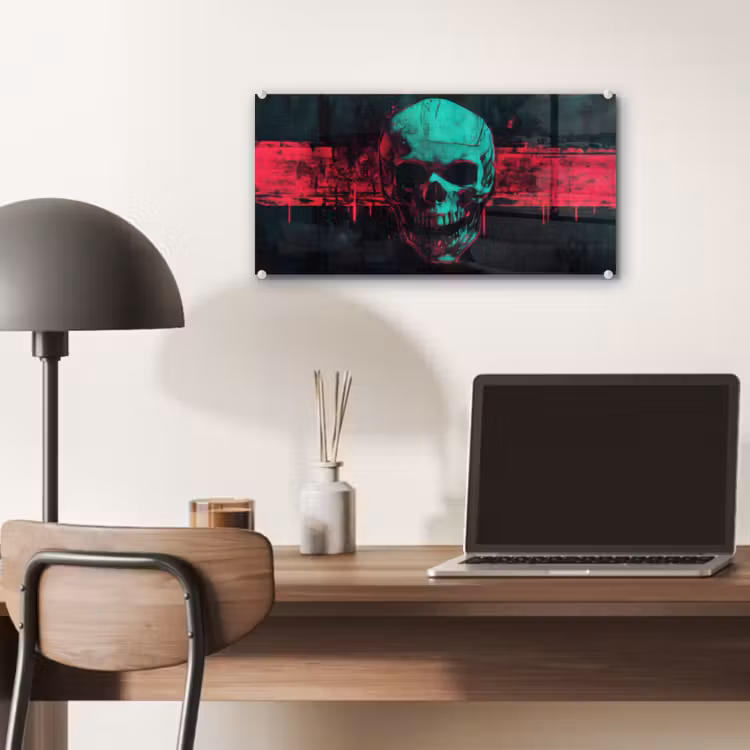 Schedel - Cyberpunk - Neon Rood plexiglas 5mm klein -sfeer6