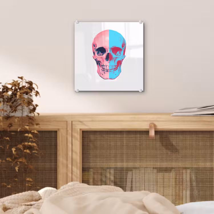 Schedel - Grafisch - Roze - Verdeeld plexiglas 5mm klein -sfeer4